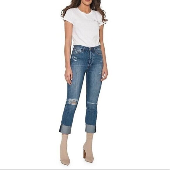 Urban Outfitters Neon Blonde Siren High Rise Tapered Jean Straight leg Distress - Picture 2 of 13